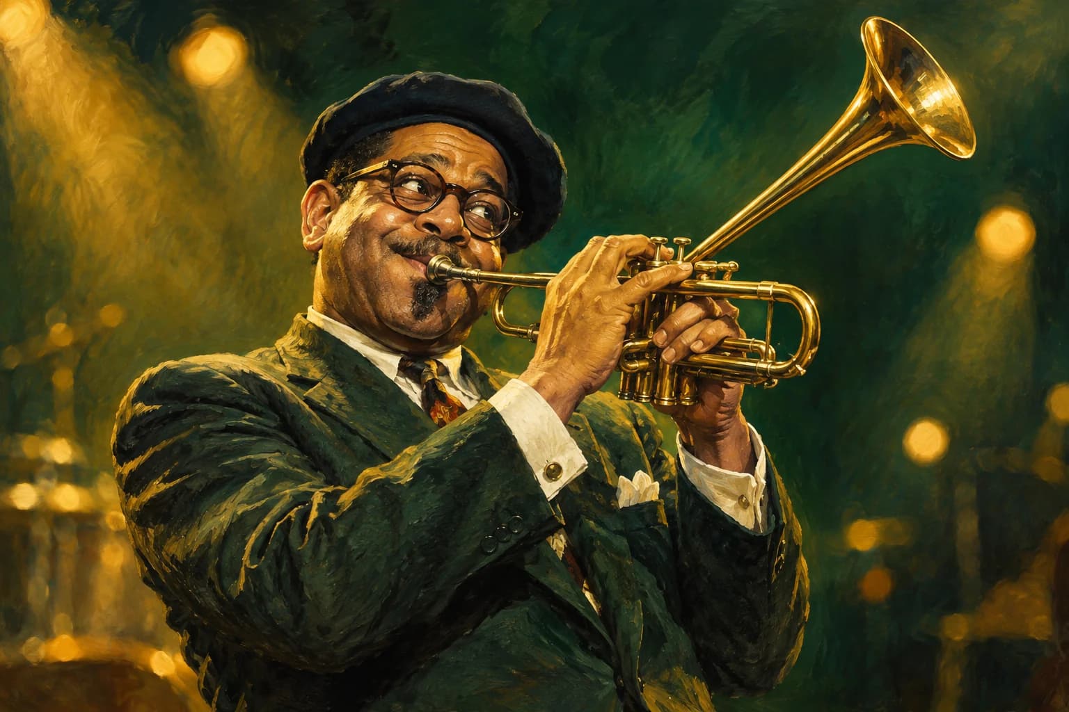 Portrait peint de Dizzy Gillespie, illustration originale créée avec l’IA