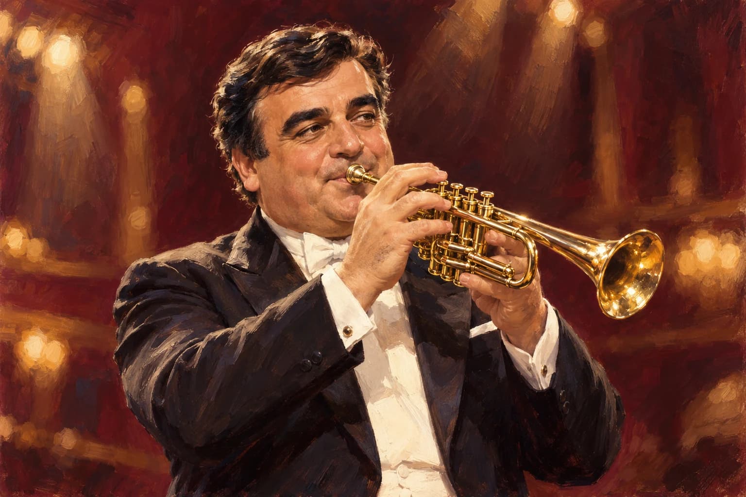 Portrait peint de Maurice André, illustration originale créée avec l’IA